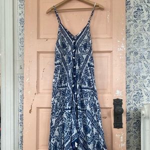 Blue and white tasseled beach coverup